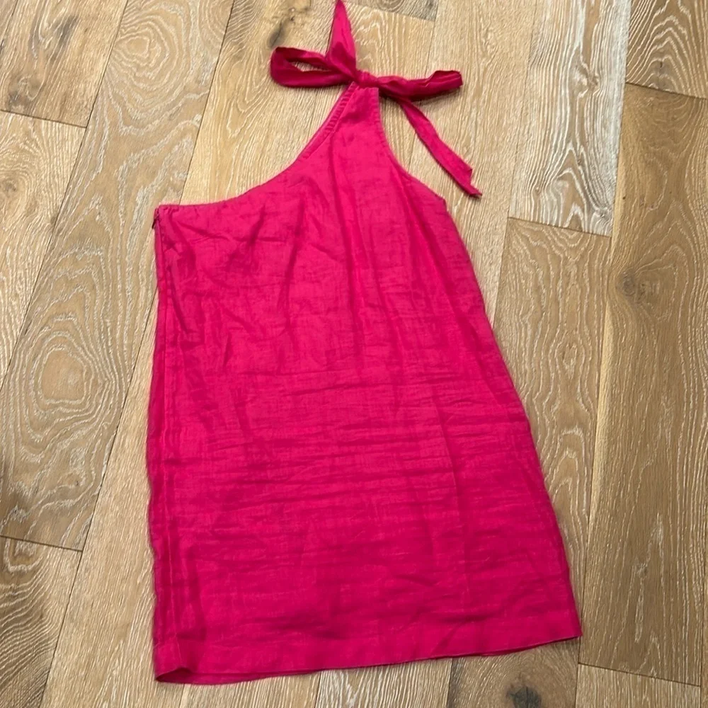 J.Crew Linen One Shoulder Hot Pink Dress